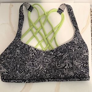 lululemon athletica Black and White Patterned Sports Bra with Green Straps